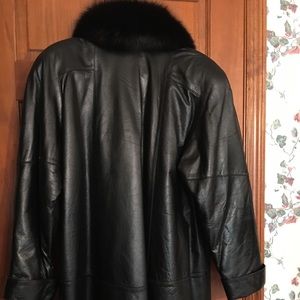 Black Leather Coat W/ Died Fox Fur